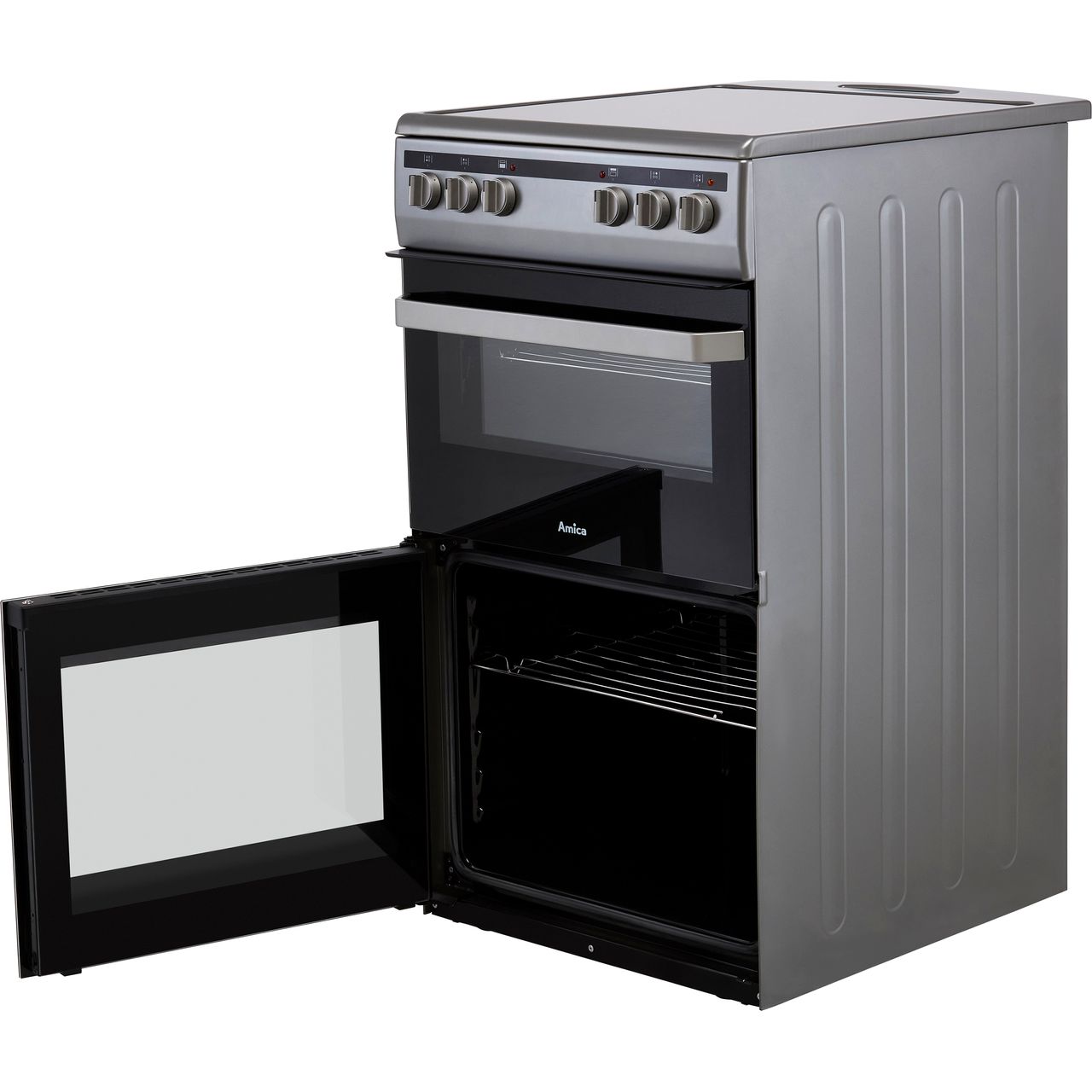 Amica AFC5100SI 50cm Wide Single Oven Electric Cooker with Ceramic Hob - Silver - Image 2