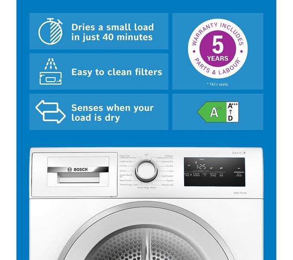 BOSCH Series 4 WTH85226GB 8 kg Heat Pump Tumble Dryer - White - Image 2